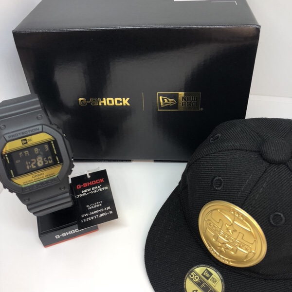 腕時計　G-SHOCK✖︎NEW ERAコラボレーションモデルDW-5600NE-1JRとボックスとキャップ