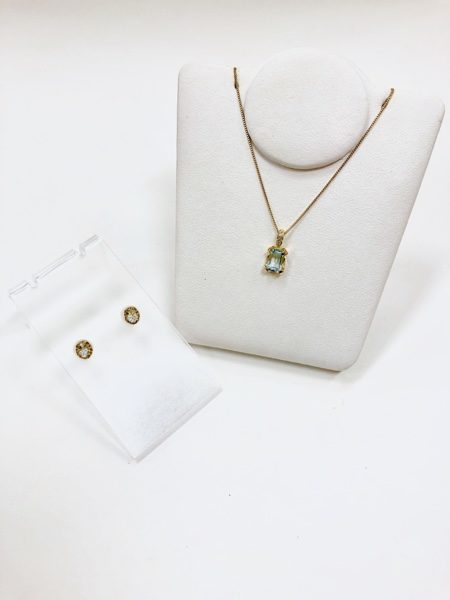 ファションジュエリー3月の誕生石アクアマリン付きデザインネックレスとピアス