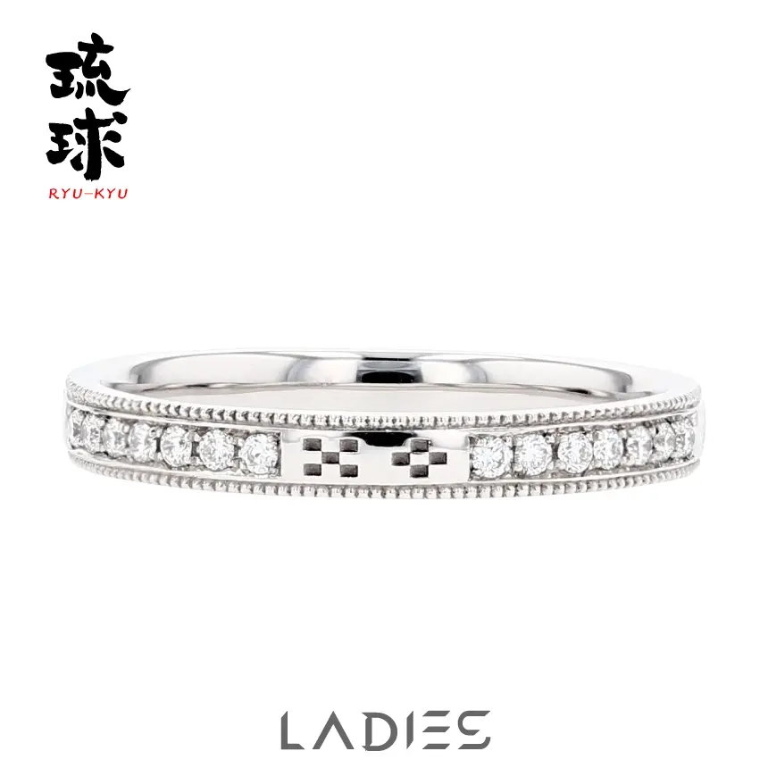 山城時計店 琉球 みるくくる ハーフエタニティ 結婚指輪 レディース(贅沢なハーフエタニティと上品なミル打ち)