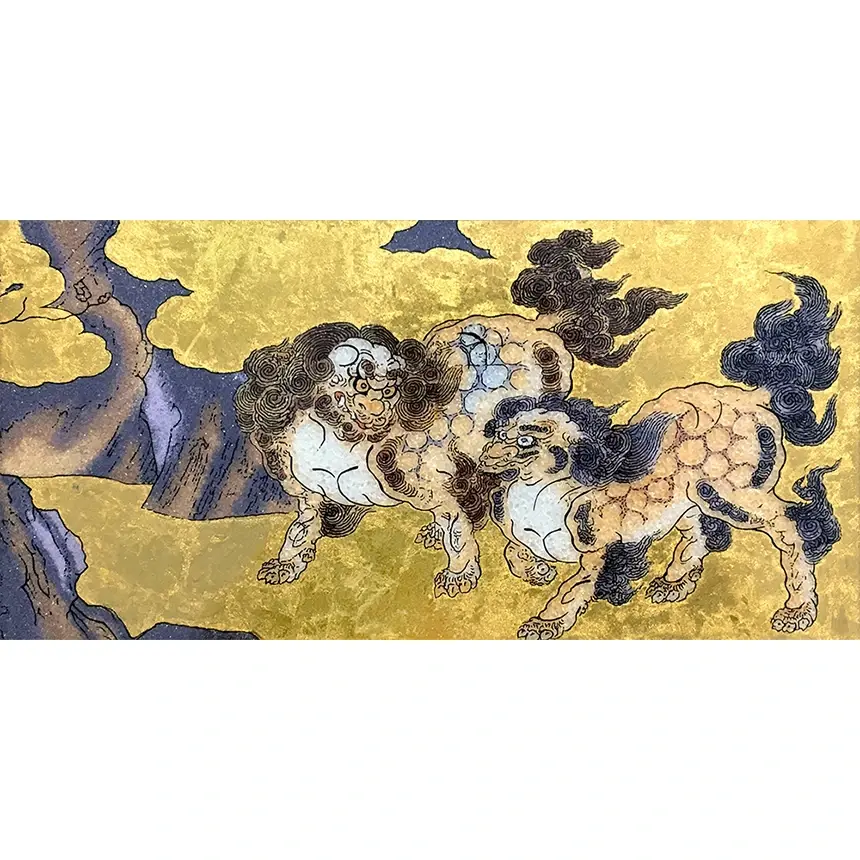 ジュエリー絵画 狩野永徳『唐獅子図屏風』 宝石敷き詰めクローズアップ画像
