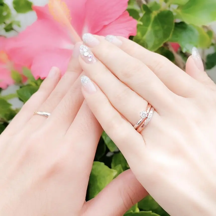 山城時計店 琉球 てぃーだ 婚約指輪 イメージカット(ミンサー模様とダイヤモンド)