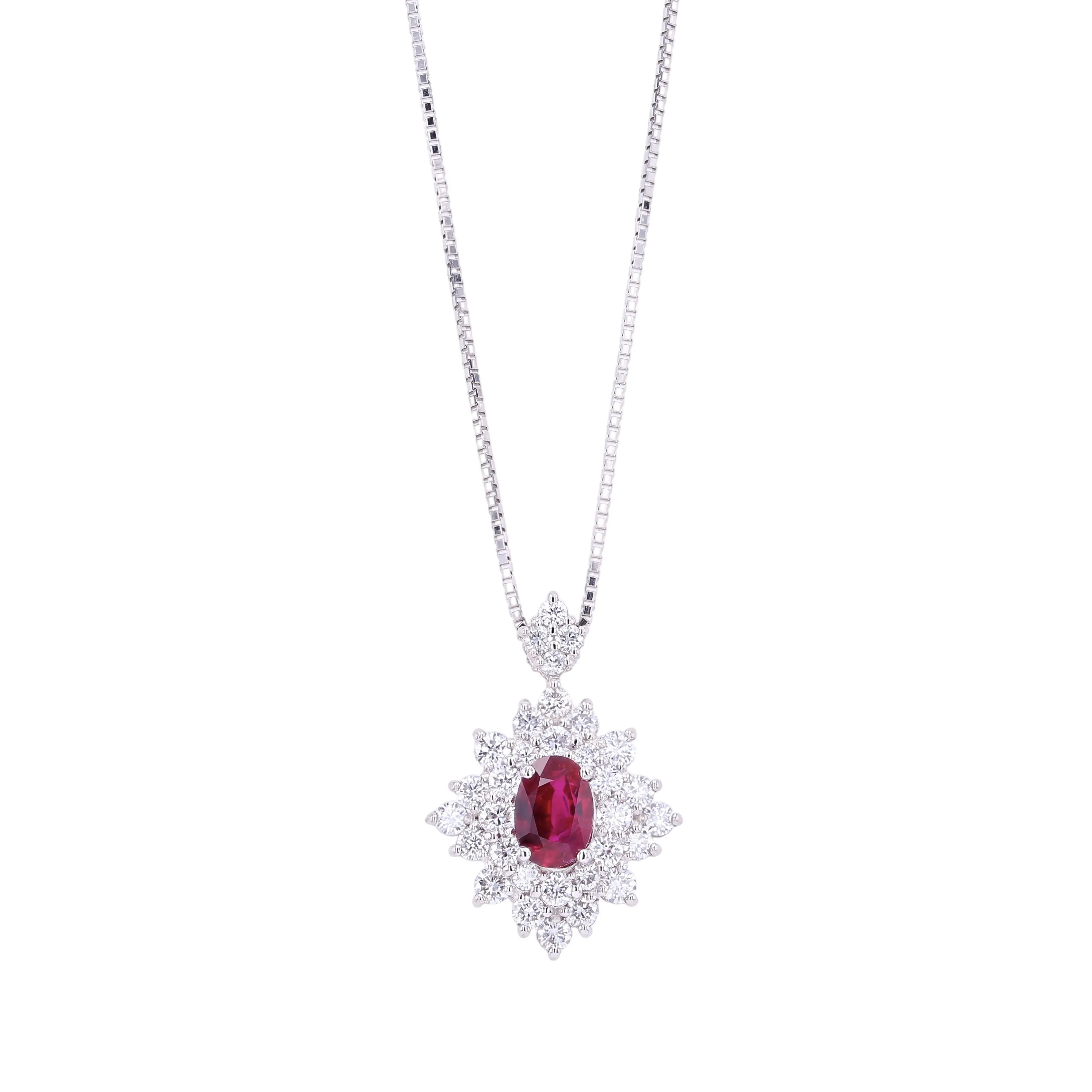 深紅に輝く 気品のルビー Ptネックレス #33009 全体画像