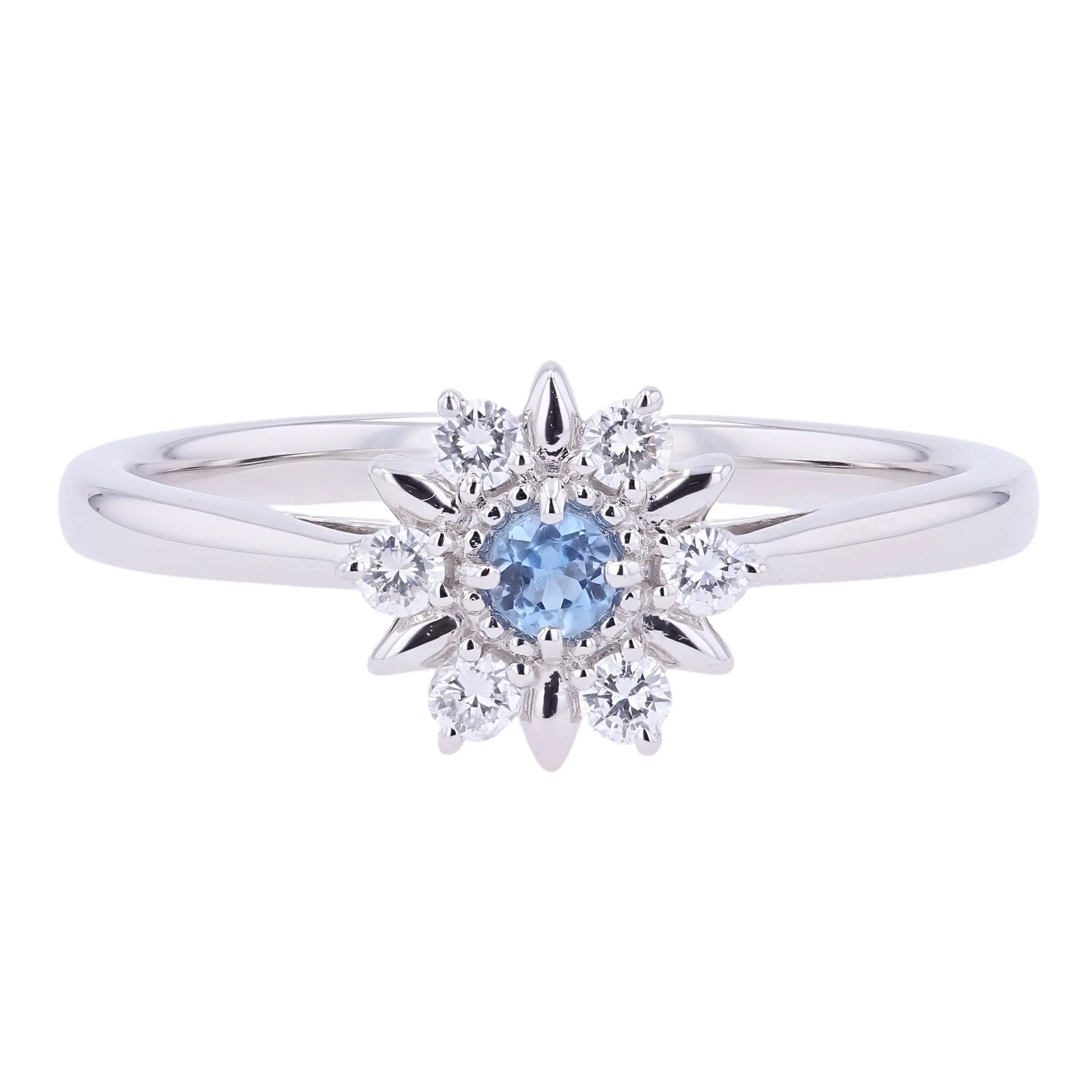 澄んだブルーに煌めく 雪の結晶 PT アクアマリン リング #00004 メイン画像