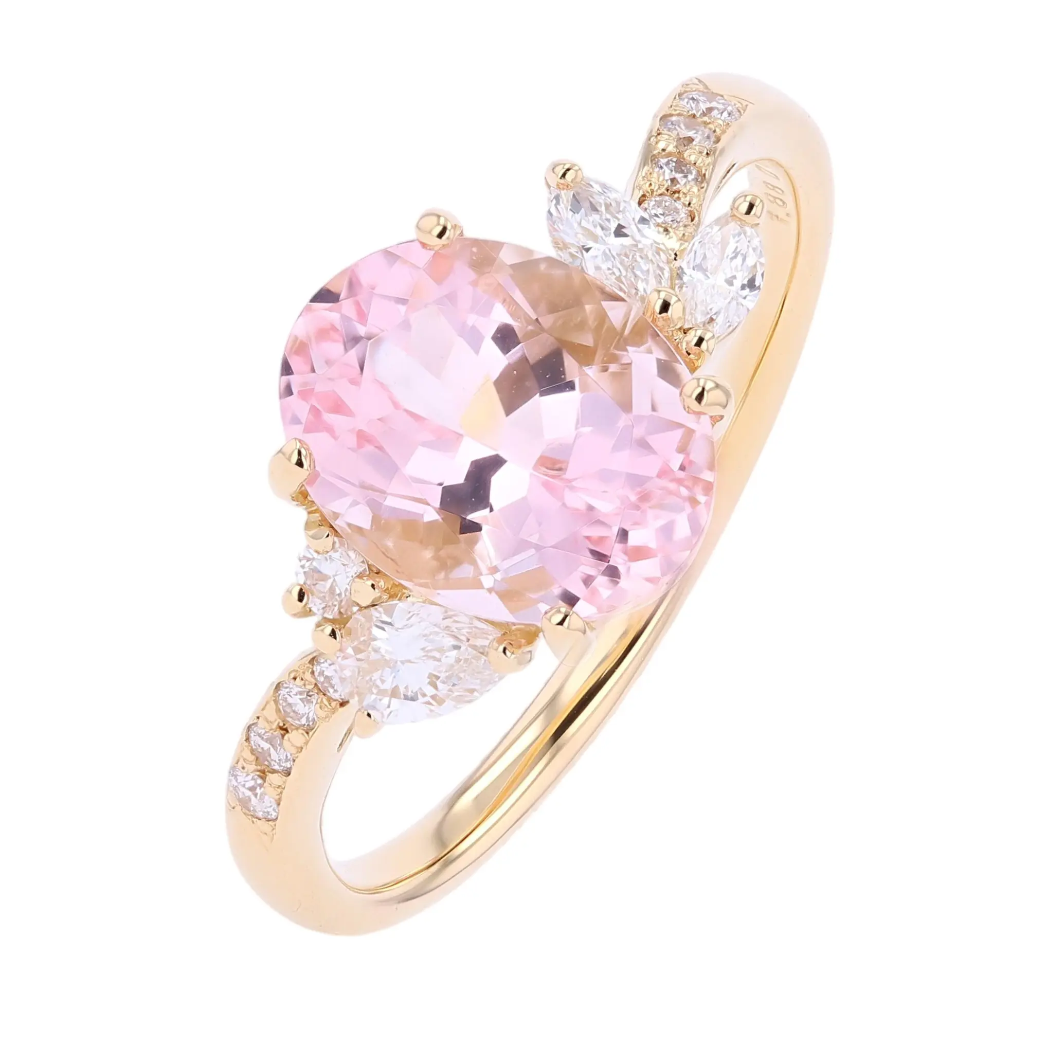 優美なピンクを包む 花びらの煌めき K18モルガナイトリング #07003 全体画像