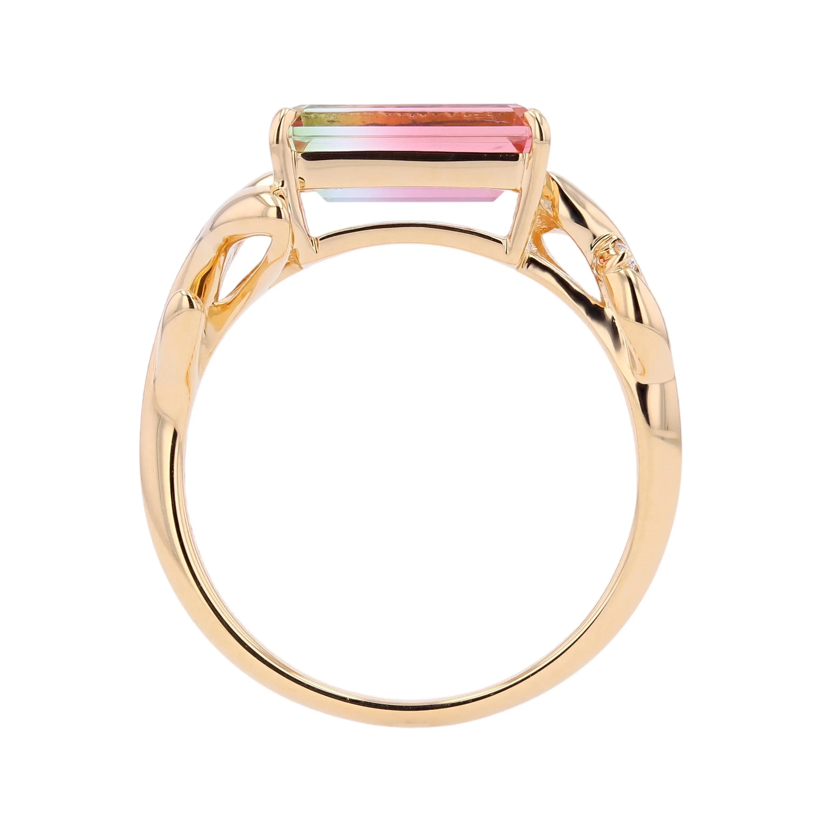 彩りの移ろいを楽しむ 1.62ct パーティーカラートルマリン K18リング #27001 クローズアップ画像