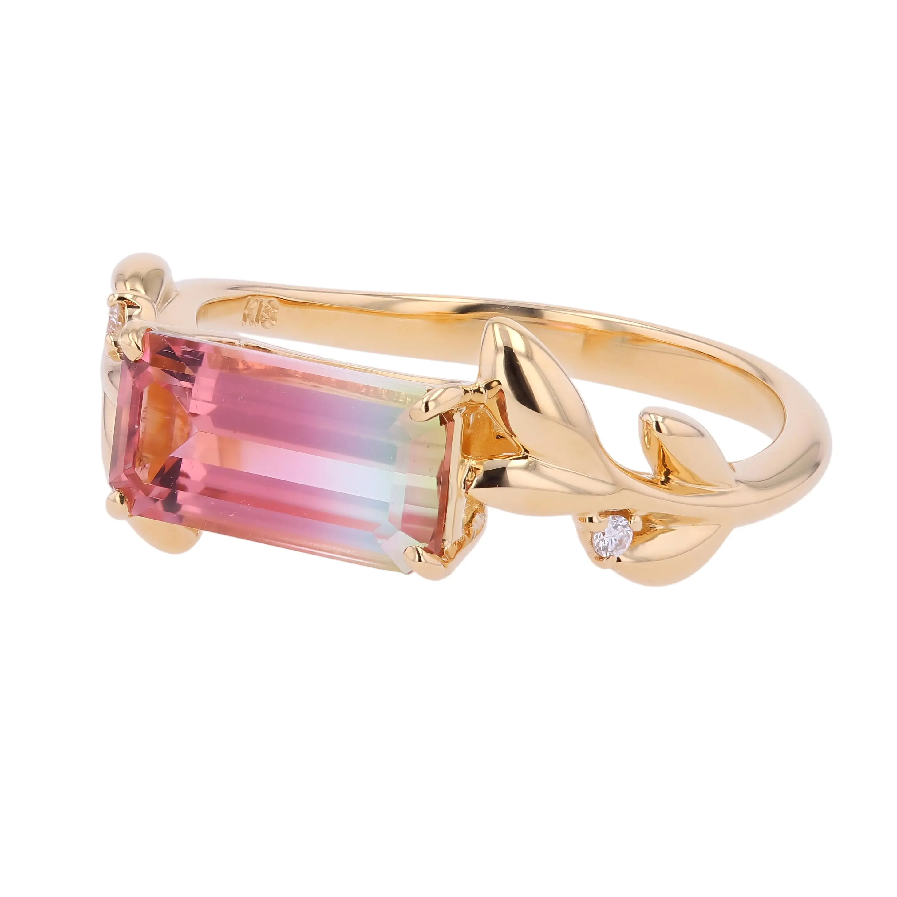 彩りの移ろいを楽しむ 1.62ct パーティーカラートルマリン K18リング #27001 角度違い画像
