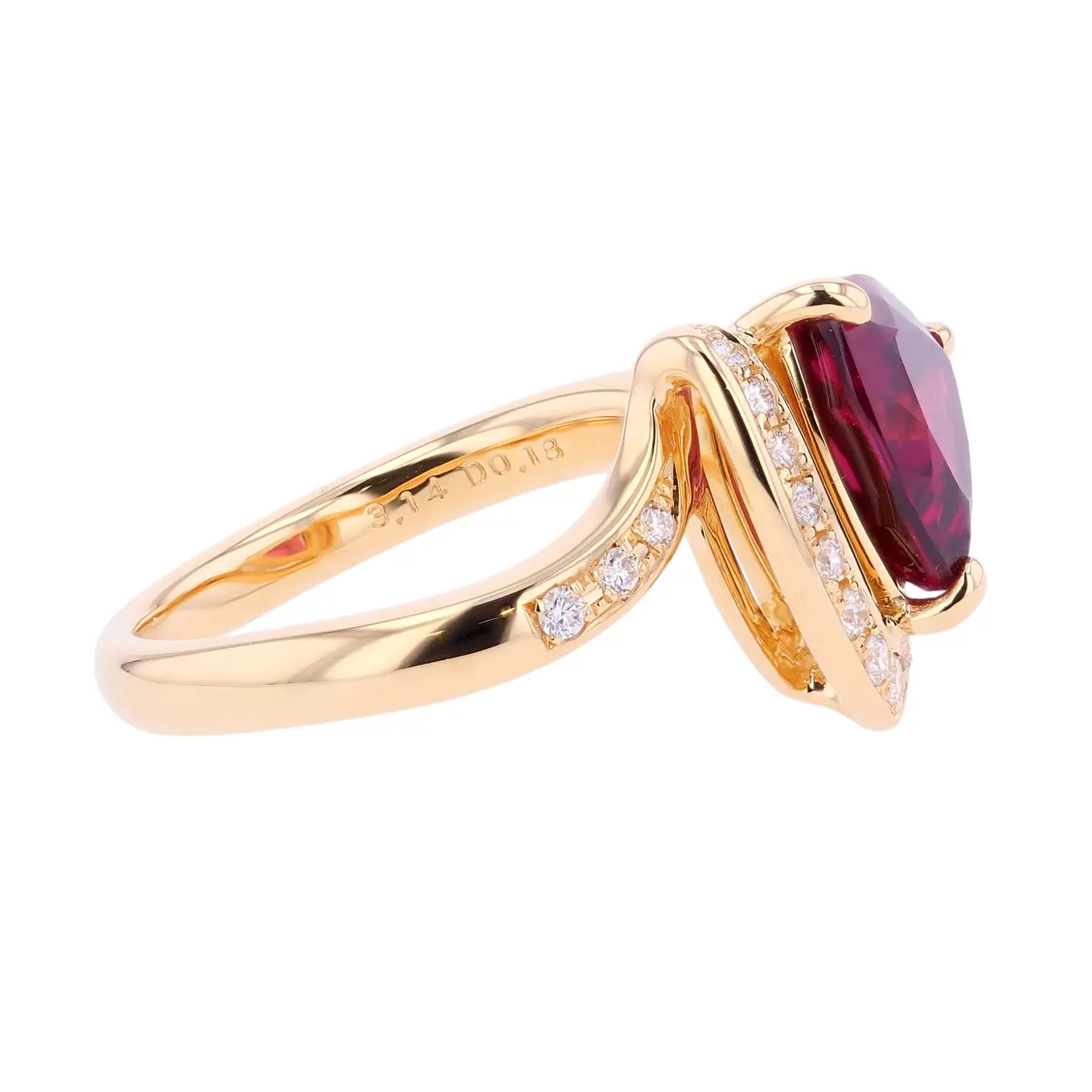 艶やかな赤紫を纏う 3.14ct ロードライトガーネット K18リング #28008 全体画像